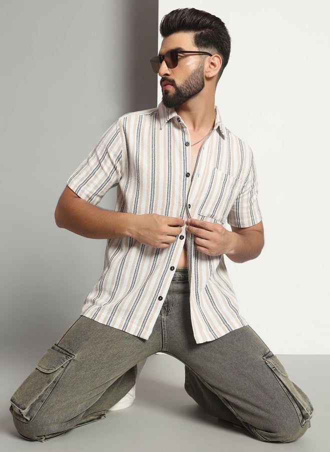 CHIMPAAANZEE Men Opaque Striped Casual Shirt - Image 1